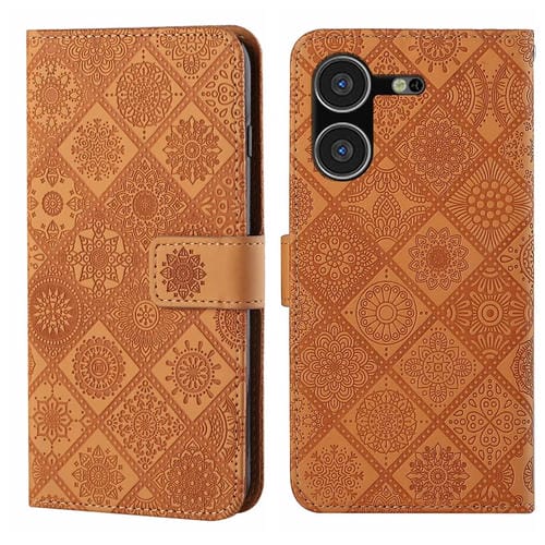 Funda de Cuero para Tecno Pova 5 con Patrón En Relieve Estilo Étnico (Marrón)