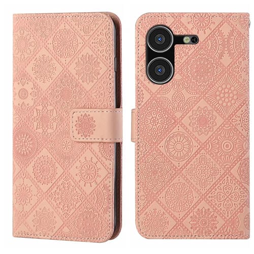 Funda de Cuero para Tecno Pova 5 con Patrón En Relieve Estilo Étnico (Rosa)