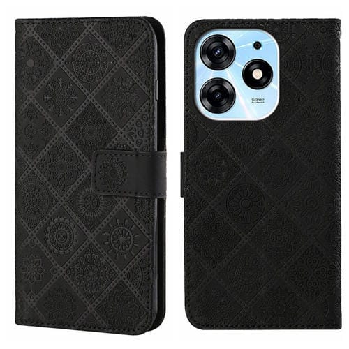 Funda de Cuero para Tecno Spark 10 Pro con Patrón Étnico en Relieve (Negro)