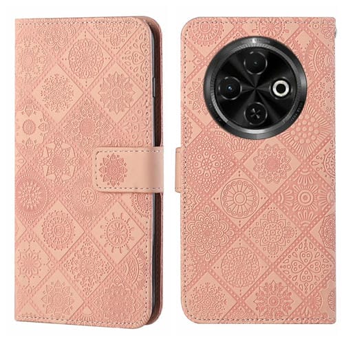 Funda de Cuero con Patrón En Relieve Estilo Étnico para Tecno Spark 30C (Rosa)