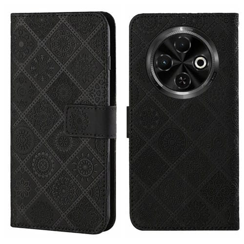 Funda de Cuero para Tecno Spark 30C con Patrón En Relieve Estilo Étnico (Negro)