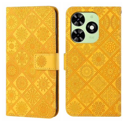 Funda de Cuero para Tecno Spark Go 2024 con Patrón En Relieve Estilo Étnico (Amarillo)
