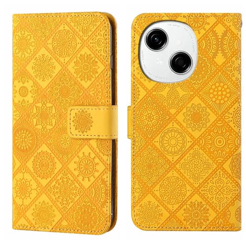 Funda de Cuero para Tecno Spark Go 1 con Patrón En Relieve Estilo Étnico (Amarillo)