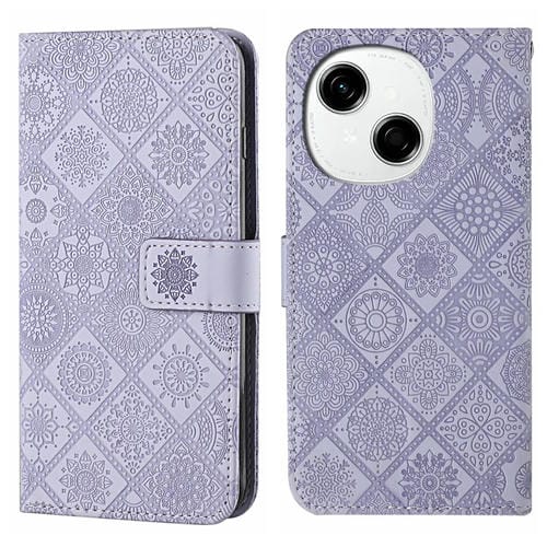 Funda de Cuero para Tecno Spark Go 1 con Patrón En Relieve Estilo Étnico (Morado)
