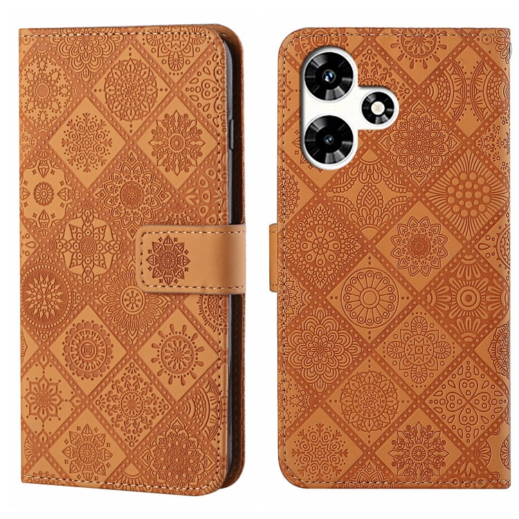 Funda de Cuero con Patrón En Relieve Estilo Étnico para Infinix Hot 30 4G (Marrón)