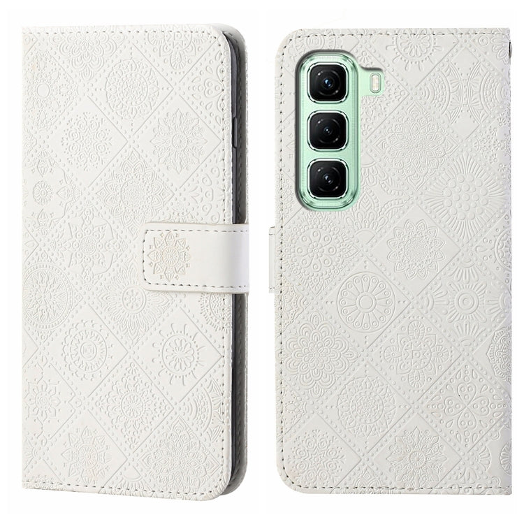 Funda de Cuero con Patrón en Relieve Estilo Étnico para Infinix Hot 50 5G (Blanca)