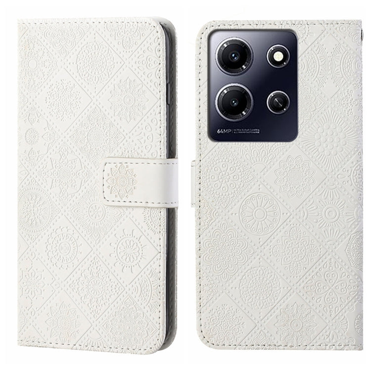Funda de Cuero con Patrón en Relieve Estilo Étnico para Infinix Note 30I (Blanca)