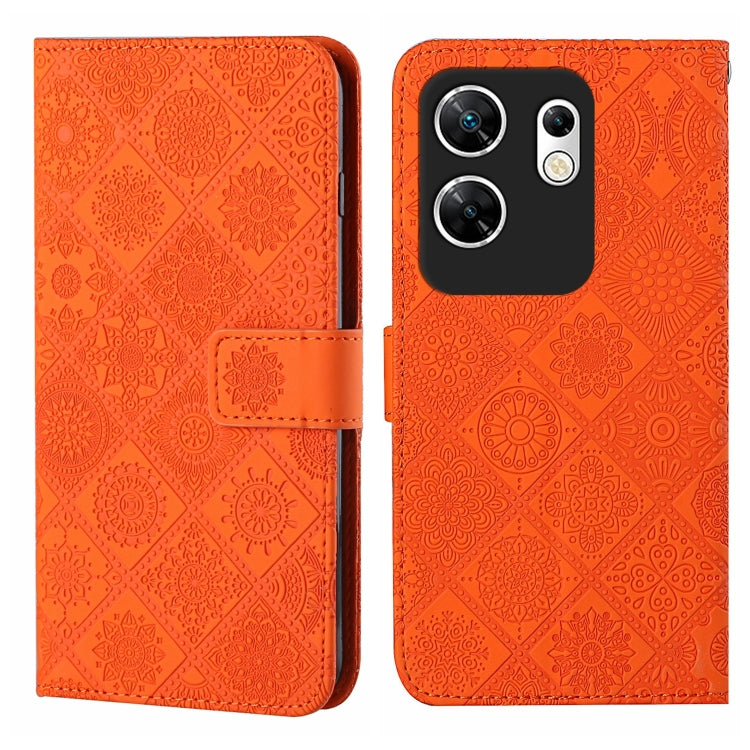 Funda de Cuero con Patrón en Relieve Estilo Étnico para Infinix Zero 30 4G (Naranja)