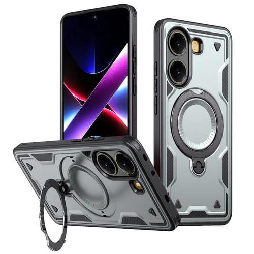 Funda híbrida de TPU con soporte de anillo MagSafe para Xiaomi Poco X7 Pro 5G (gris)