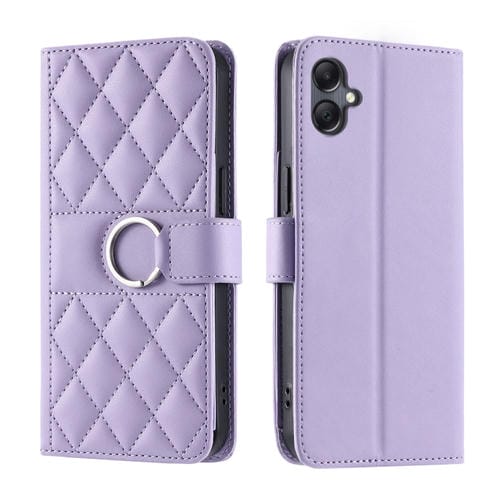 Funda de Cuero con Hebilla de Anillo Rombal para Samsung Galaxy A05 4G (Morado)