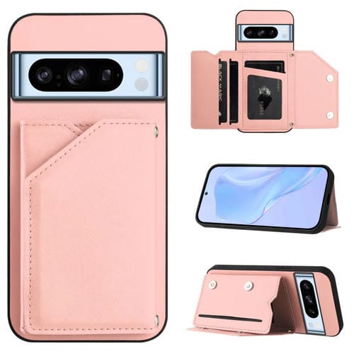 Funda para Teléfono Google Pixel 8 Pro con 4 Ranuras para Tarjetas y Correa para Muñeca (Rosa)
