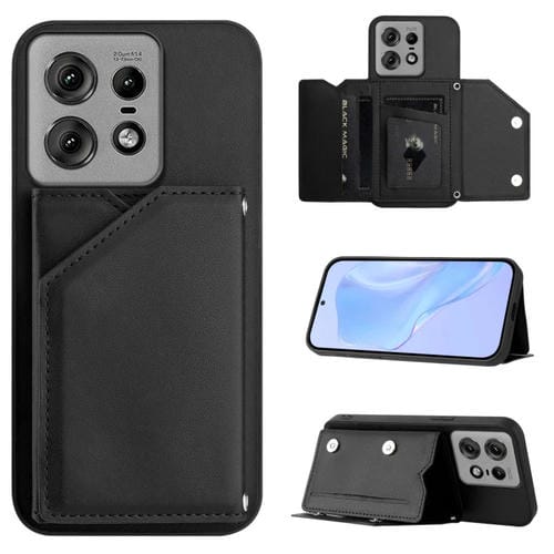 Funda para Motorola Edge 50 Pro Skin Feel con 4 Ranuras para Tarjetas y Correa para Muñeca (Negra)