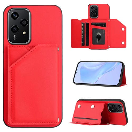 Funda para Honor 200 Lite 5G Skin Feel con 4 Ranuras para Tarjetas y Correa (Rojo)