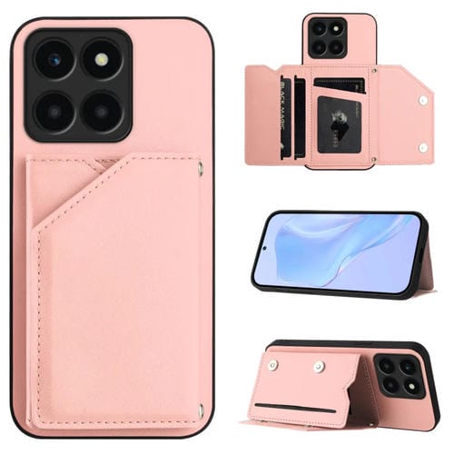 Funda para Teléfono Honor X6A con 4 Ranuras para Tarjetas y Correa (Rosa)