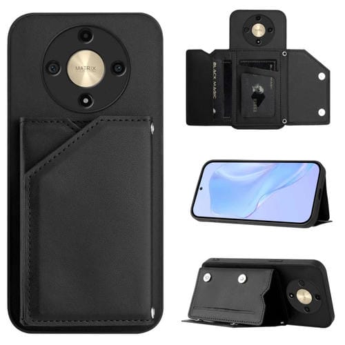 Funda para Teléfono Honor X9B Magic6 Lite con 4 Ranuras para Tarjetas y Correa para Muñeca (Negro)