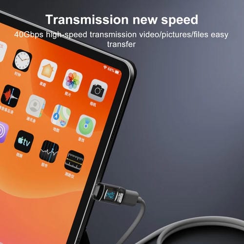 Adaptador Estéreo con Pantalla Digital PD 140 W Tipo C/USB-C a Tipo C/USB-C (Negro Claro)