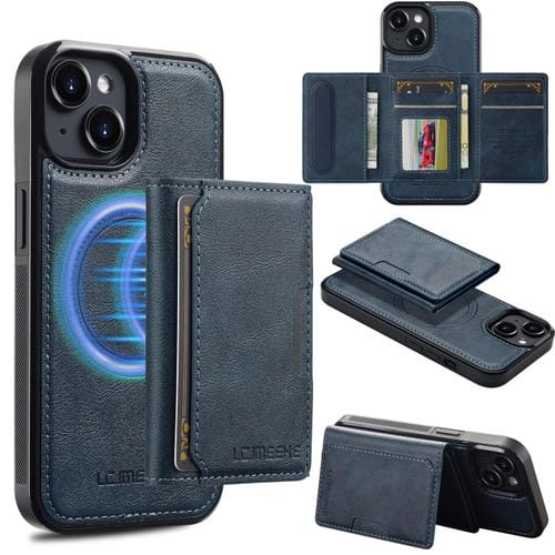 Funda para Teléfono Lc.Imeeke Serie L5 con Tarjetero Rfid Desmontable y Magsafe para iPhone 15 Plus/14 Plus (Azul)