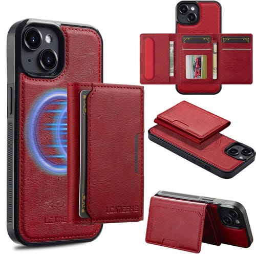 Funda para teléfono Lc.Imeeke Serie L5 con funda para tarjeta RFID desmontable Magsafe para iPhone 14/13 (Roja)