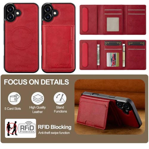 Funda para iPhone 17 LC.IMEEKE L5 con tarjetero RFID desmontable y Magsafe (roja)