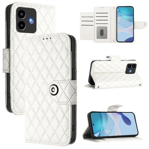 Funda de Cuero con Tapa y Textura Rombal para Cubot Note 40 con Cordón (Blanco)