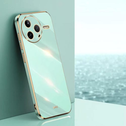 Funda de TPU con Borde Dorado y Revestimiento 6D Recto para Redmi K80 Xinli (Verde Menta)