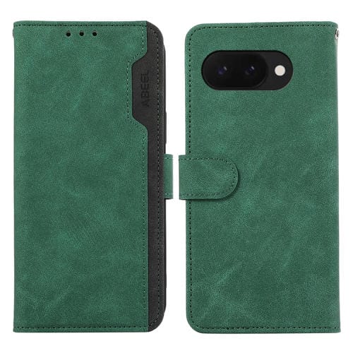Funda de Cuero Abeel con Bloqueo Magnético para Google Pixel 9A (Verde y Negro)