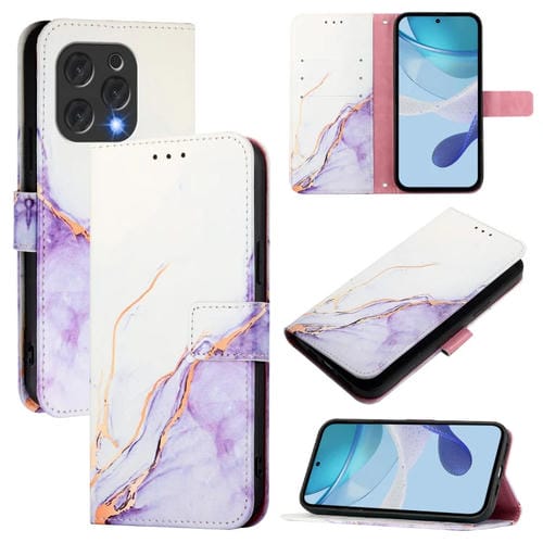 Funda de Cuero con Tapa para Doogee N55 Plus Pt003 Diseño Mármol (Blanco y Morado)