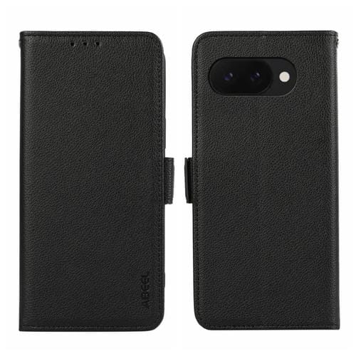 Funda de Cuero Abeel con Patrón de Lichi y Cierre Magnético para Google Pixel 9A (Negro)