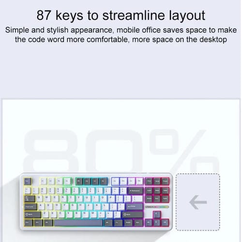 Teclado Mecánico Aula F87 de 87 Teclas con Cable, 2,4 G y Bluetooth, RGB Personalizado (Blanco, Negro y Verde)