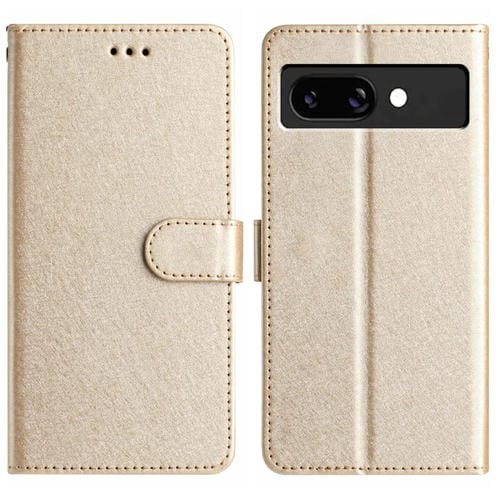 Funda de Cuero con Tapa Horizontal y Textura de Seda para Google Pixel 9A (Dorada)