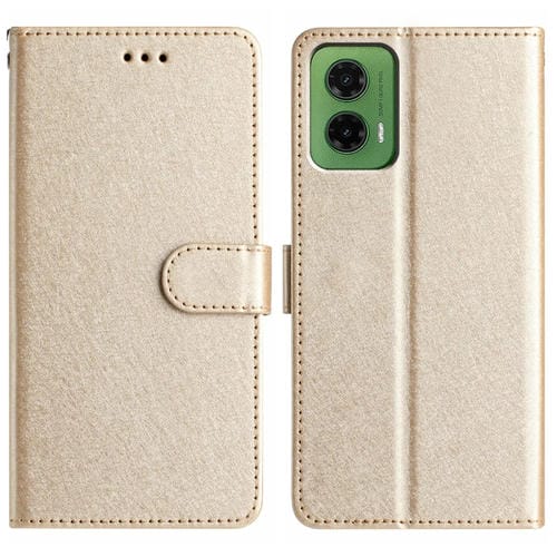 Funda de Cuero con Tapa Horizontal y Textura de Seda para Motorola Moto G35 (Dorada)