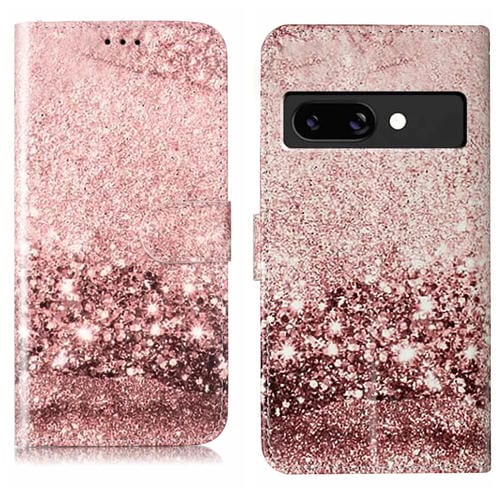 Funda de Cuero para Google Pixel 9A con Patrón Mármol y Dibujo de Colores (Oro Rosa)