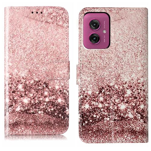 Funda de Cuero para Motorola Moto G55 con Patrón de Mármol y Dibujo de Colores (Oro Rosa)