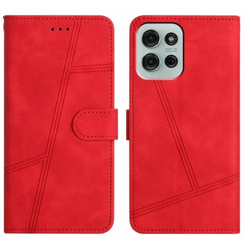 Funda de Cuero con Costuras para Motorola Moto G75 (Rojo) Tacto Suave