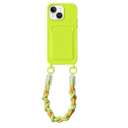 Estuche para Teléfono Dopamina para iPhone 13 con Ranura para Tarjeta y Cordón (Verde Fluorescente)