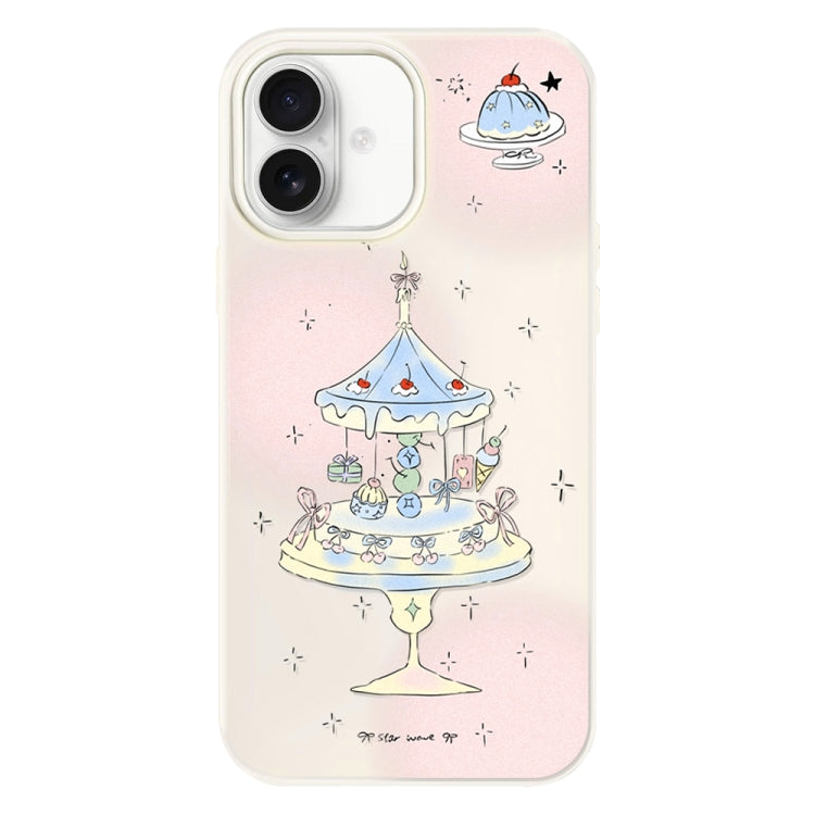 Funda híbrida TPU y PC para iPhone 16 Plus soporte para tartas y postres (Blanco)