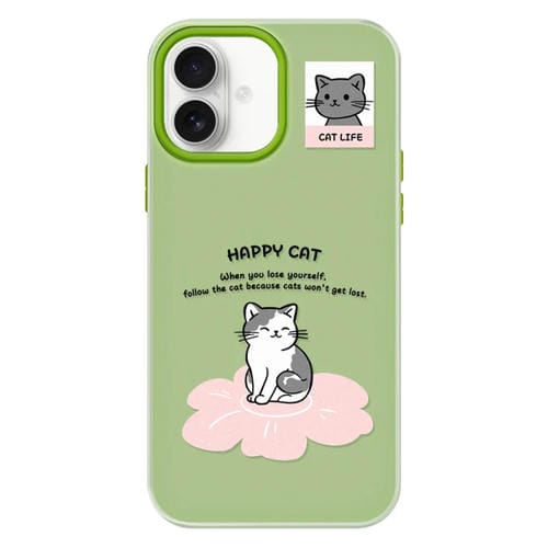 Funda híbrida TPU y Policarbonato para iPhone 16 (Happy Cat Green)
