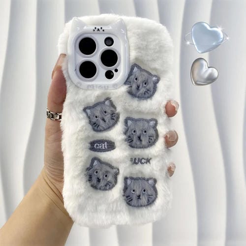 Funda de Silicona con Bordado de Gato para iPhone 15 Pro