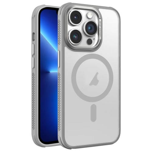 Estuche para Teléfono Magsafe Marco Metal Esmerilado Sensación Piel Enfriamiento Lateral para iPhone 13 Pro (Gris)