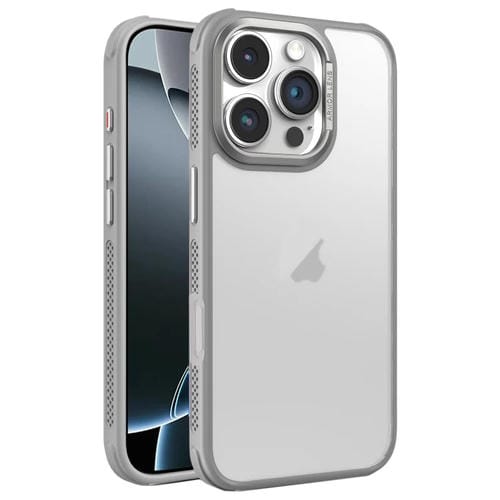 Estuche para Teléfono iPhone 16 Pro Marco de Lente Metal Esmerilado Sensación de Piel Enfriamiento Lateral (Gris)