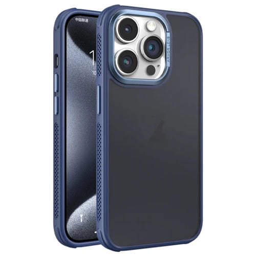 Estuche para Teléfono iPhone 15 Pro Marco de Lente Metal Esmerilado Sensación de Piel Enfriamiento Lateral (Azul)