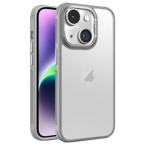 Estuche para Teléfono iPhone 14 Plus Marco Metal Esmerilado Piel Enfriamiento Lateral (Gris)