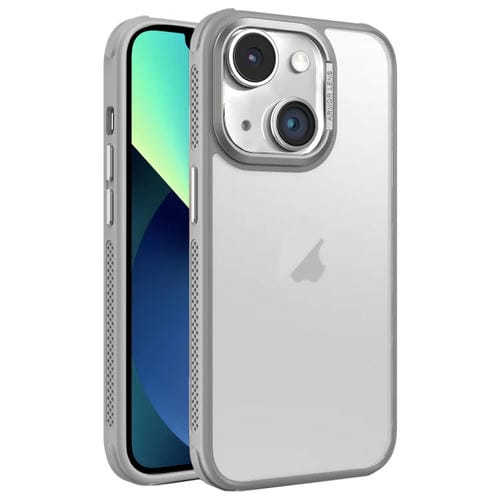 Estuche para Teléfono iPhone 13 Marco Lente Metal Esmerilado Enfriamiento Lateral (Gris)