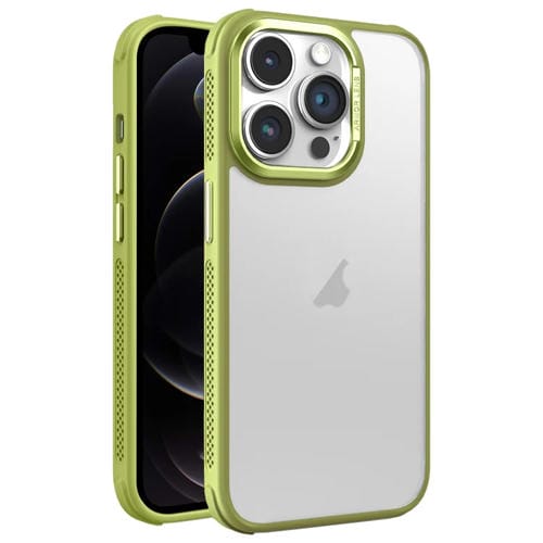 Estuche para Teléfono iPhone 12 Pro Marco de Lente Metal Esmerilado Sensación de Piel Enfriamiento Lateral (Verde)