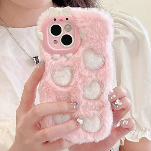 Funda TPU Bordada con Felpa para iPhone 14 (Corazón de Amor Blanco)