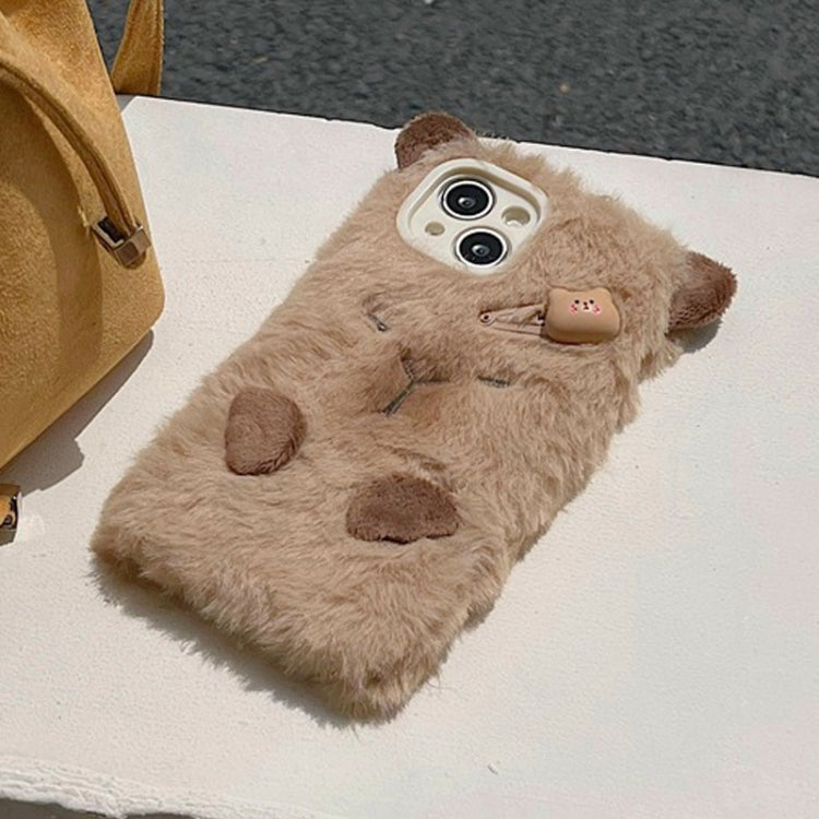 Funda para Teléfono Capibara iPhone 15 Plus Cobertura Total 3D Peluche (Marrón)