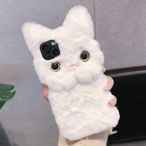 Funda para Teléfono iPhone 14 Plus Diseño Gato Peluche 3D Cobertura Total (Blanco)