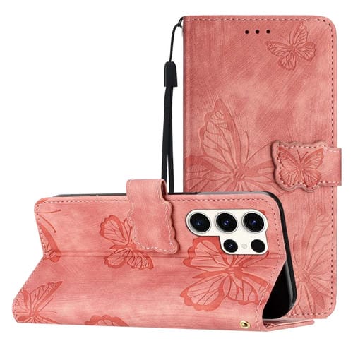 Funda de Piel Samsung Galaxy S25 Ultra 5G Relieve Mariposa (Rosa)