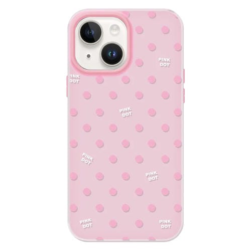 Funda híbrida TPU Policarbonato iPhone 15 con Tacto Sedoso (Rosa con Lunares)