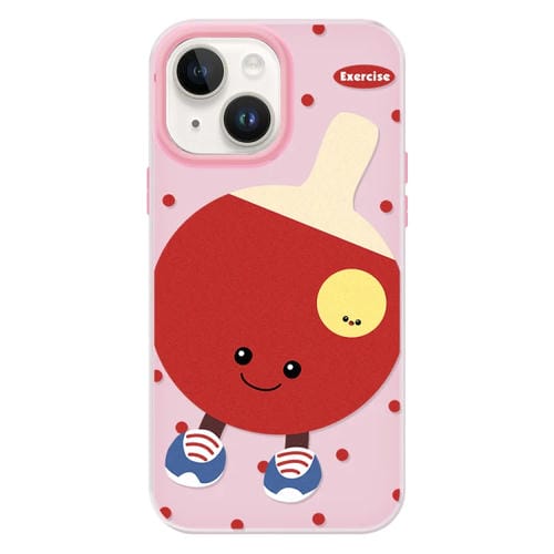 Funda híbrida TPU y PC iPhone 14 Plus Tacto Sedoso Tenis de Mesa Giratorio (Rosa)